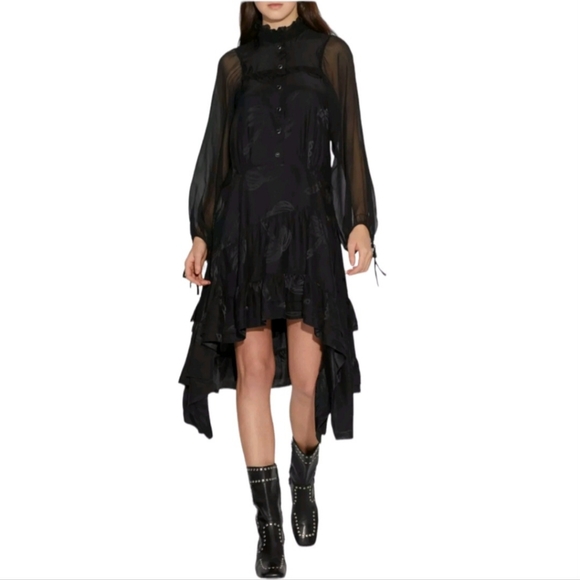 NWT Coach Runway Black Palm Tree Dress RARE Size 4 High Low - Picture 2 of 10